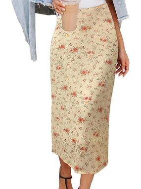 Floral Slip Midi Skirt in Cream